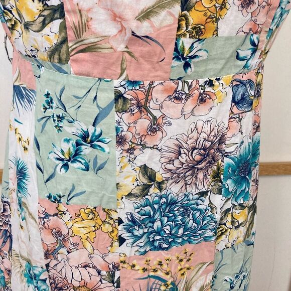 Vintage Floral Patchwork Print Fit & Flare button down shirt dress w/ pockets - Picture 9 of 12